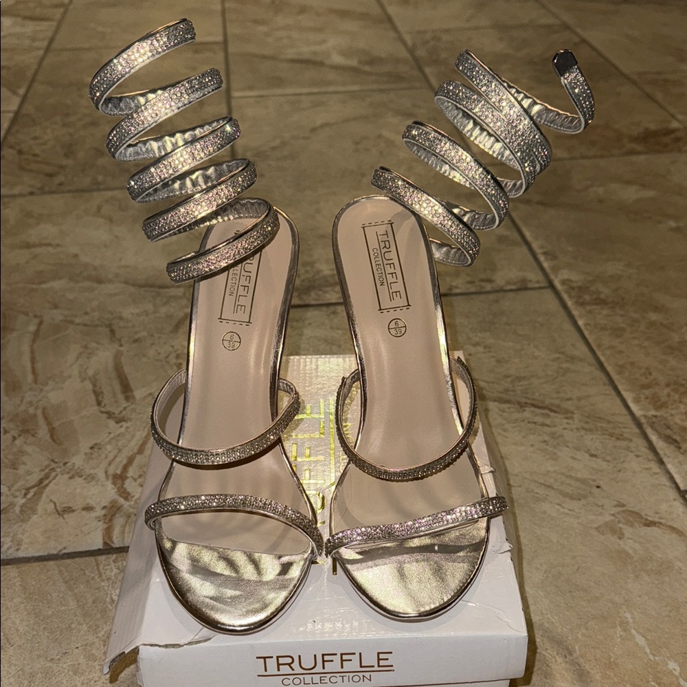 Silver Rhinestone Strappy Heels